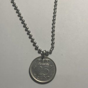 1974 Netherlands 25 Cents Coin Pendant Dutch Queen Juliana Utrecht Great Gift 🎁